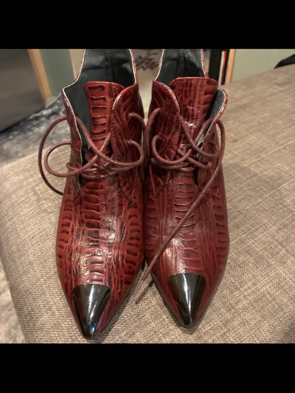 Women’s Burgundy Pointed-Toe Lace-Up Ankle Boots EK 37.5